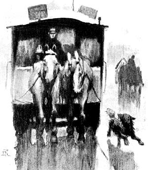 Каштанка и вагоны конно-железки. Иллюстрация к рассказу Чехова «Каштанка»