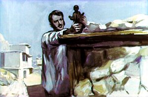 Жилин слепил куклу. Иллюстрация Г. Балашова к рассказу Л. Н. Толстого «Кавказский пленник»