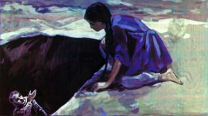 А коли тебе меня жалко, так ты мне палку длинную принеси. Иллюстрация Г. Балашова к рассказу Л. Н. Толстого «Кавказский пленник»