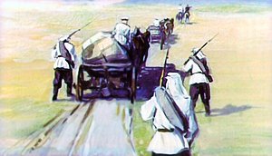 Обоз. Иллюстрация Г. Балашова к рассказу Л. Н. Толстого «Кавказский пленник»