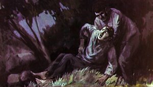Ой, больно! Иллюстрация Г. Балашова к рассказу Л. Н. Толстого «Кавказский пленник»