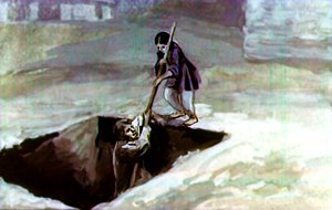 Поддержал его Костылин, — выбрался кое-как наверх. Иллюстрация Г. Балашова к рассказу Л. Н. Толстого «Кавказский пленник»