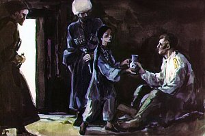 Дина с кувшином. Иллюстрация Г. Балашова к рассказу Л. Н. Толстого «Кавказский пленник»