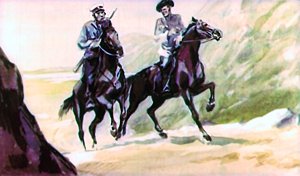 Жилин и Костылин в ущелье. Иллюстрация Г. Балашова к рассказу Л. Н. Толстого «Кавказский пленник»