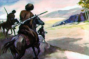 Татары увидели Жилина. Иллюстрация Г. Балашова к рассказу Л. Н. Толстого «Кавказский пленник»