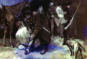 Беглецов схватили и связали. Иллюстрация Г. Балашова к рассказу Л. Н. Толстого «Кавказский пленник»
