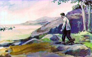 Вгляделся — видит: ружья блестят, казаки, солдаты. Иллюстрация Г. Балашова к рассказу Л. Н. Толстого «Кавказский пленник»