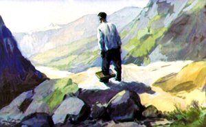 Туда, промеж этих двух гор, и бежать надо. Иллюстрация Г. Балашова к рассказу Л. Н. Толстого «Кавказский пленник»