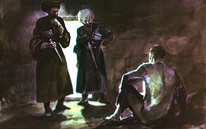 Красный татарин и черноватенький. Иллюстрация Г. Балашова к рассказу Л. Н. Толстого «Кавказский пленник»