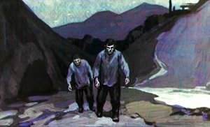 Жилин и Костылин уходят из аула. Иллюстрация Г. Балашова к рассказу Л. Н. Толстого «Кавказский пленник»
