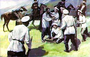 Жилин и солдаты. Иллюстрация Г. Балашова к рассказу Л. Н. Толстого «Кавказский пленник»