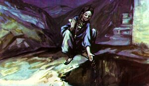 Дина принесла лепешки и черешню. Иллюстрация Г. Балашова к рассказу Л. Н. Толстого «Кавказский пленник»