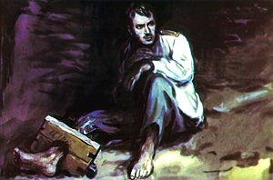 Почти всю эту ночь не спал Жилин. Иллюстрация Г. Балашова к рассказу Л. Н. Толстого «Кавказский пленник»