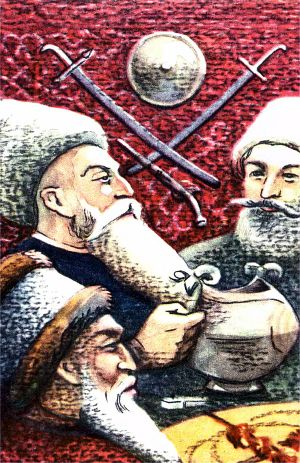 Полна кунацкая Наиба... Иллюстрация к поэме К. Л. Хетагурова «Фатима». Художник У. К. Кануков, 1978 г.