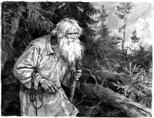 Савелий, богатырь Святорусский. Иллюстрация к поэме Н. А. Некрасова «Кому на Руси жить хорошо». Художник Серов Владимир Александрович, 1940-1950-е гг.