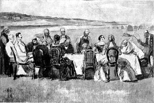 Обед в поле. Иллюстрация к поэме Н. А. Некрасова «Кому на Руси жить хорошо». Художник С. В. Герасимов (1885-1964)