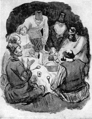 Скатерть самобранная. Иллюстрация к поэме Н. А. Некрасова «Кому на Руси жить хорошо». Художник С. В. Герасимов (1885-1964)