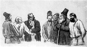Семь мужиков. Иллюстрация к поэме Н. А. Некрасова «Кому на Руси жить хорошо». Художник С. В. Герасимов (1885-1964)