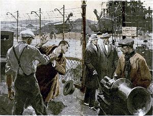 — Отпустите меня! — шипел он. — Уберите руки! Мелоун, ну скажи ты этой проклятой горилле! Иллюстрация к повести Артура Конан Дойла «Когда земля вскрикнула». Художник Херберт Мортон Ступс, 1928 г.