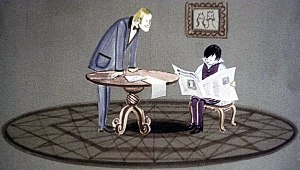 Матиуш не успел еще позавтракать, когда пришел журналист... Иллюстрация к повести Януша Корчака «Король Матиуш Первый». Художник И. Рублев, 1968 г.