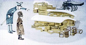 — Что такое арсенал? — притворился. Матиуш. И тут его повели и показали, где находятся пушечные снаряды, где бомбы и гранаты, где порох и патроны. Иллюстрация к повести Януша Корчака «Король Матиуш Первый». Художник И. Рублев, 1968 г.