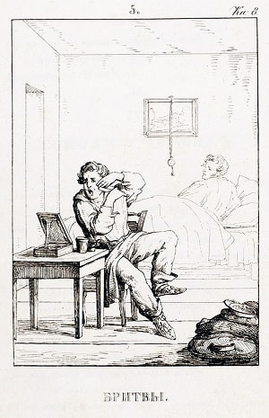 Иллюстрация А. П. Сапожникова к басне «Бритвы». Издание 1834 г.