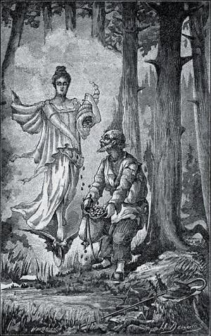 Иллюстрация Н. В. Денисова (1898 г.) к басне И. А. Крылова «Фортуна и Нищий»