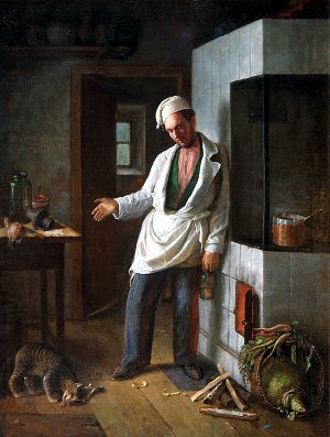 «Кот и повар (из басни И. А. Крылова)». Художник С. И. Грибков. 1854