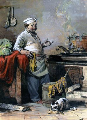 Иллюстрация М. А. Таранова к басне И. А. Крылова «Кот и Повар», 1953