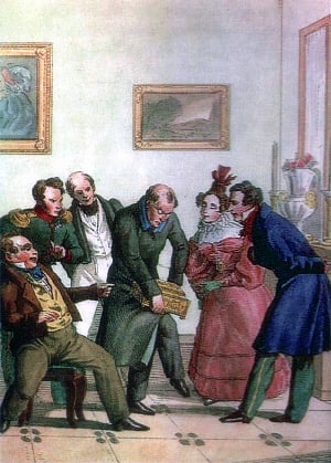 Иллюстрация А. Сапожникова (1834 г.) к басне И. Крылова «Ларчик»