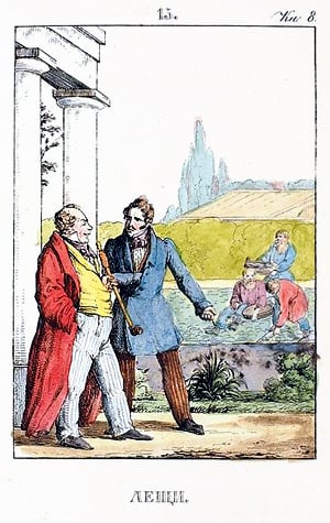 Рисунок А. П. Сапожникова к басне И. А. Крылова «Лещи», 1834 г.