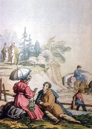Рисунок А. П. Сапожникова к басне И. А. Крылова «Муха и Дорожные». Издание 1834 г.