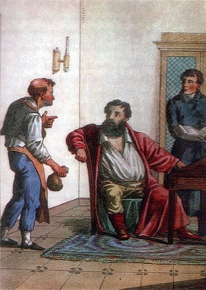 «Откупщик и Сапожник». И. А. Крылов. Гравюра А. П. Сапожникова (1795-1855)