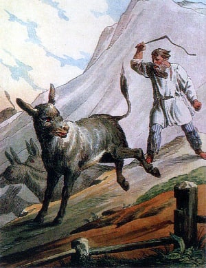 Иллюстрация к басне И. А. Крылова «Парнас». Художник А. П. Сапожников, 1834 г.