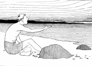 Иллюстрация к басне Крылова «Пловец и море». Художник Жаба Альфонс Константинович.