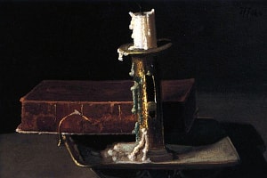 Джон Фредерик Пето. Натюрморт с подсвечником и книгой, 1890