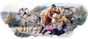 Иллюстрация к басне И. А. Крылова «Разбойник и Извозчик». Рисунок в альбоме эскизов для чайного сервиза на темы басен И. А. Крылова. Неизвестный художник, 1876 г.