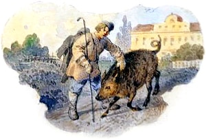 Иллюстрация к басне И. А. Крылова «Свинья». Рисунок в альбоме эскизов для чайного сервиза на темы басен И. А. Крылова. Неизвестный художник, 1876 г.