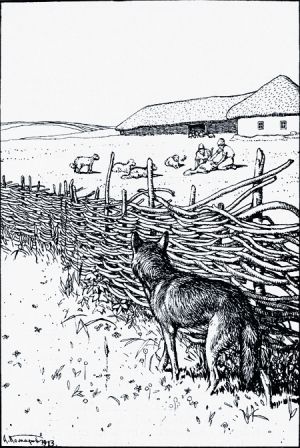 Иллюстрация к басне Крылова «Волк и Пастухи». А. Н. Комаров, 1913 г.