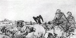 Иллюстрация к басне Ивана Андреевича Крылова «Воронёнок». Художник Серов Валентин Александрович (1965-1911)
