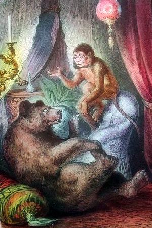 Иллюстрация к басне Ивана Андреевича Крылова «Зеркало и Обезьяна». Художник И. С. Панов, ХIХ в.