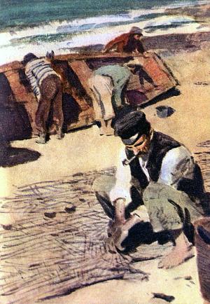 Иллюстрация к повести А. И. Куприна «Тишина» («Листригоны»). Художник П. Пинкисевич, 1964 г.