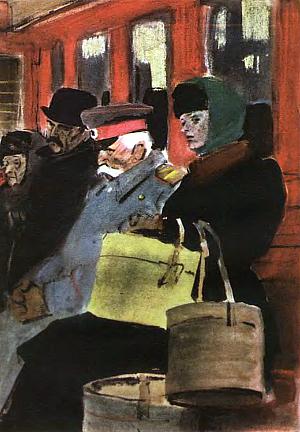 Иллюстрация к повести А. И. Куприна «В трамвае». Художник П. Пинкисевич, 1964 г.