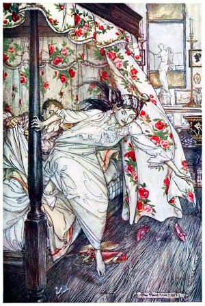 Кошка, превращенная в женщину. Иллюстрация Артура Рэкхема (1867-1939)
