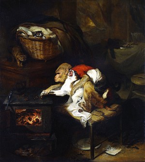 Обезьяна и кот (сюжет басни Лафонтена). Эдвин Генри Ландсир (1802-1873)
