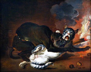 Мартышка и кот. Абрахам Хондиус (1631-1691)