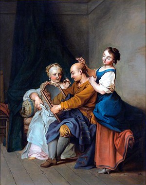 Мужчина средних лет и его две возлюбленные. Себастьян Леклер II (1676-1763)