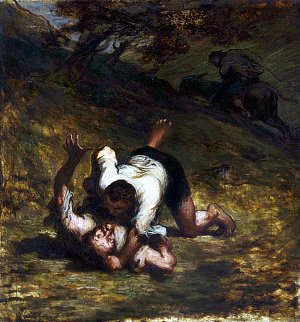 Воры и осёл. Художник Оноре Домье, 1858-1860
