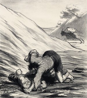 Осёл и два вора. Художник Оноре Домье, 1862