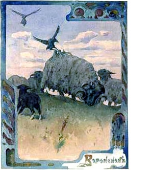 Иллюстрация к басне «Вороненок». Художник Кандауров Антон Иванович, 1908
